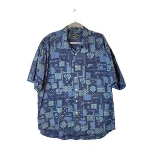 Dockers Blue Bandana Print Short Sleeve Button Down Shirt